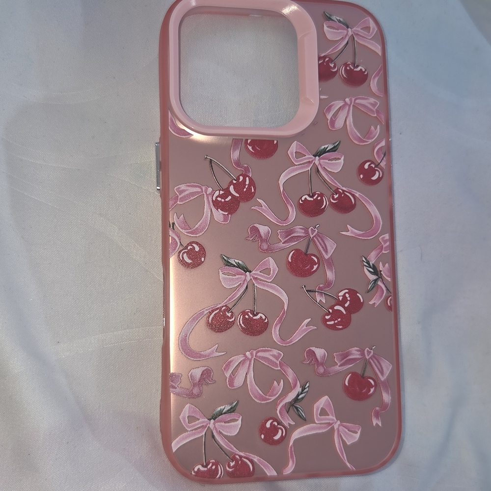 Iphone 16 Pro - Pink Cherry Pattern Phone Case - Rose Pink Protective Cover